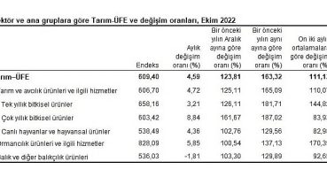 TÜİK: Tarım ürünleri üretici fiyat endeksi (Tarım-ÜFE) yıllık yüzde 163,32, aylık yüzde 4,59 arttı
