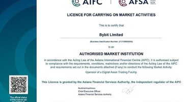 Bybit'e Astana Finansal Hizmet Otoritesi AFSA'dan tarafından Kazakistan'da Yetkili Piyasa Kurumu olarak Dijital Varlık Ticareti Tesisi İşletme ve Gözetim Sağlama lisansı