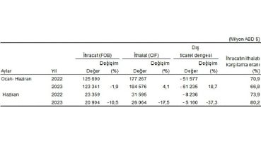 Haziran ayında genel ticaret sistemine göre ihracat yüzde 10,5, ithalat yüzde 17,5 azaldı